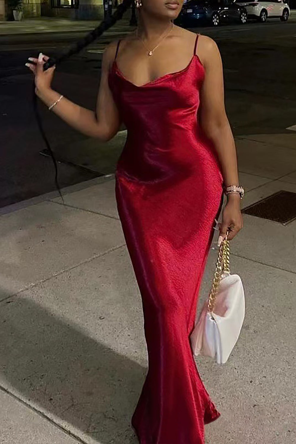 Cowl neck maxi dress with spaghetti straps - View 6 | Lwiis