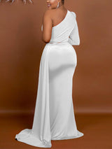 One shoulder maxi dress with decorative belt - View 16 | Lwiis