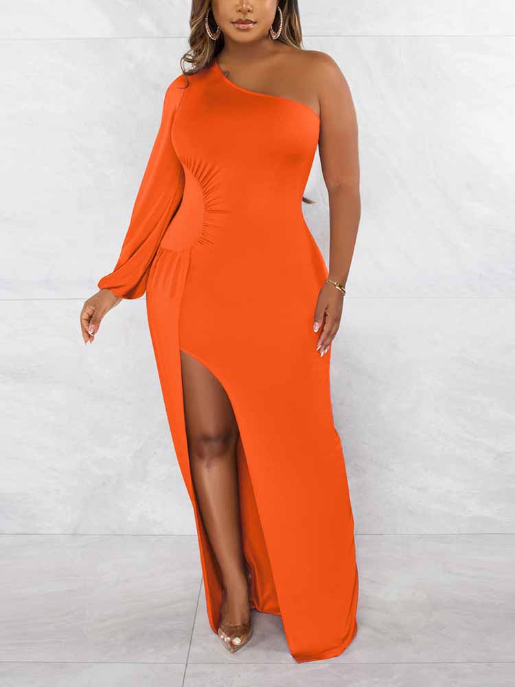 One Shoulder Maxi Dress with Slit - View 22 | Lwiis