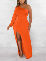 One Shoulder Maxi Dress with Slit - View 22 | Lwiis