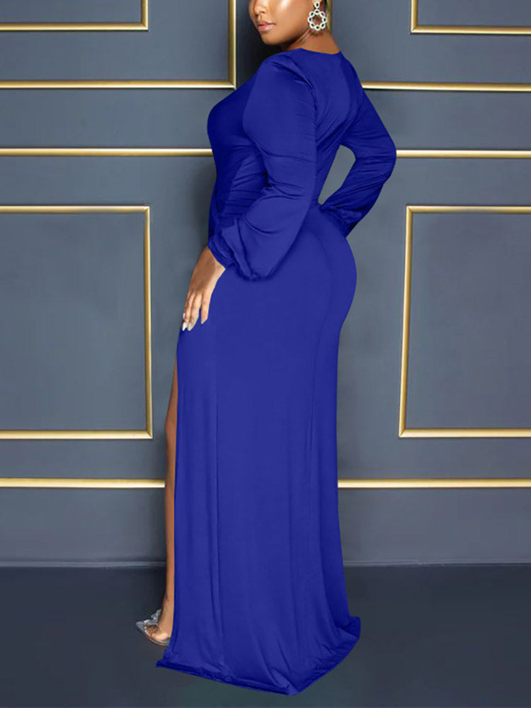 Elegant V Neck Side Split Maxi Dress - View 6 | Lwiis