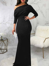 One shoulder elegant party dress with draped bodice and mermaid hem - View 10 | Lwiis