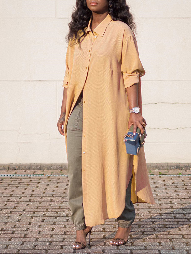 Chiffon Long Sleeve Shirt Dress - View 6 | Lwiis