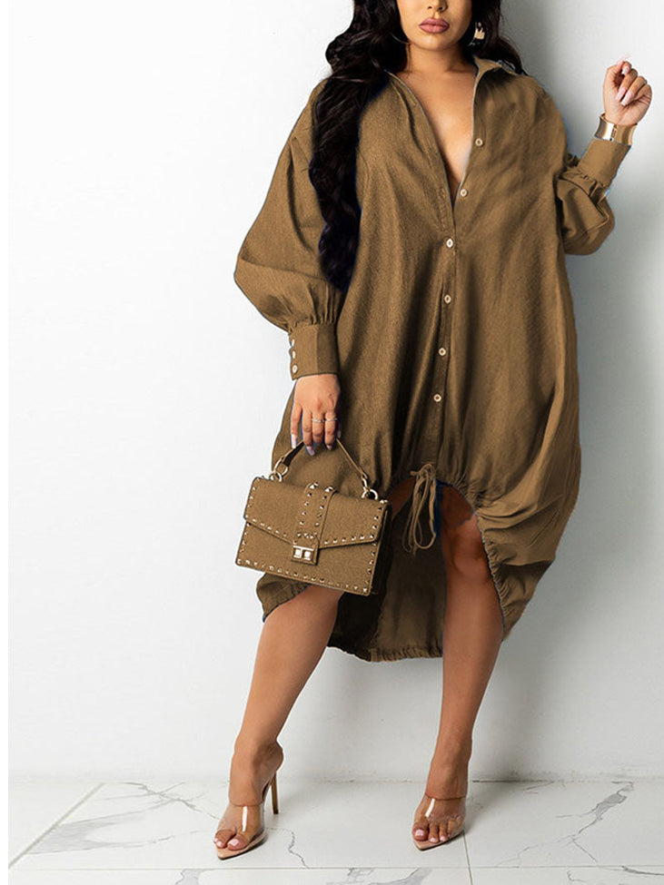 Turndown Collar Patchwork Shirt Dress - View 12 | Lwiis
