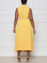 Collared Midi Dress with Side Cut-Out - View 11 | Lwiis