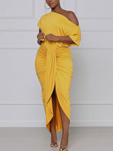 One shoulder draped midi dress - View 7 | Lwiis
