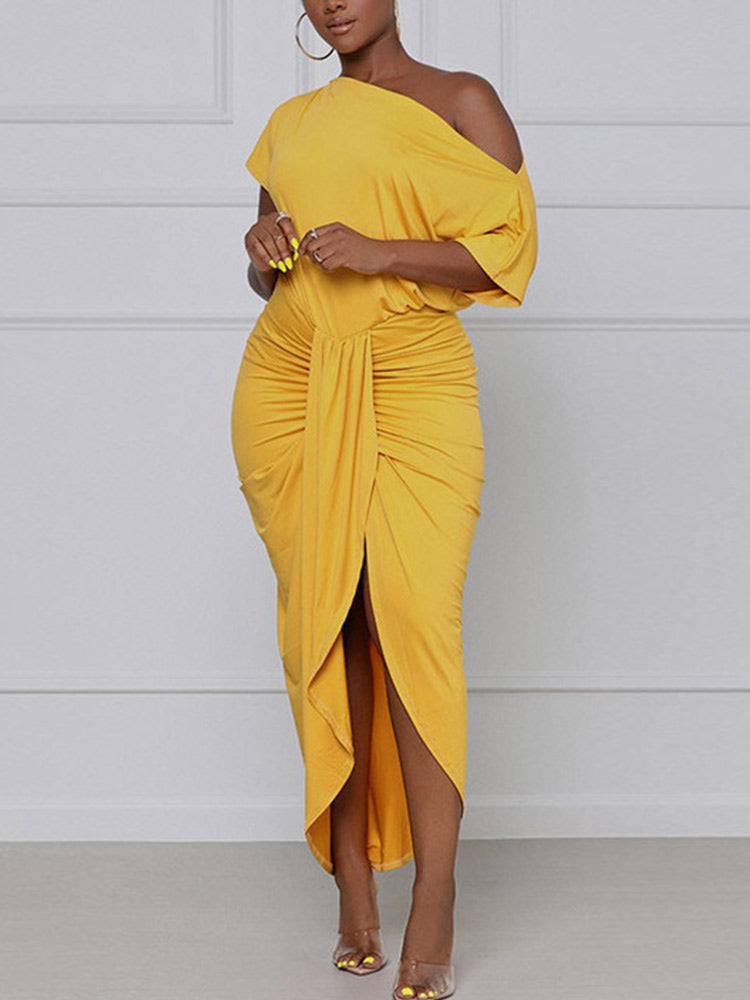 One shoulder draped midi dress - View 7 | Lwiis