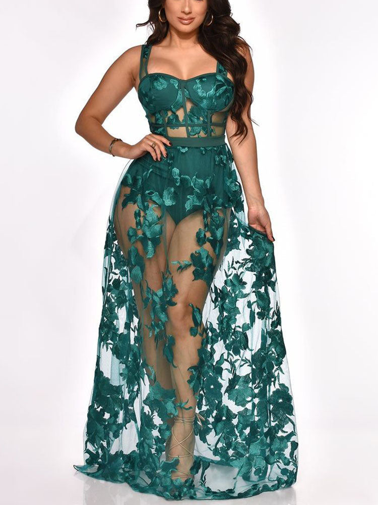 Embroidered Mesh Party Wedding Dress - View 11 | Lwiis