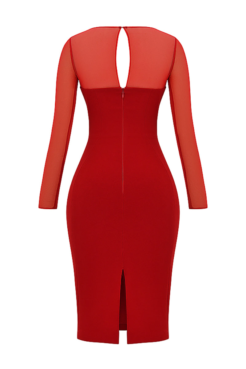Mesh Patchwork Long Sleeve Corset Midi Dress - View 7 | Lwiis