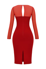 Mesh Patchwork Long Sleeve Corset Midi Dress - View 7 | Lwiis