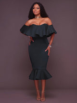 Off-the-shoulder ruffle midi dress - View 11 | Lwiis