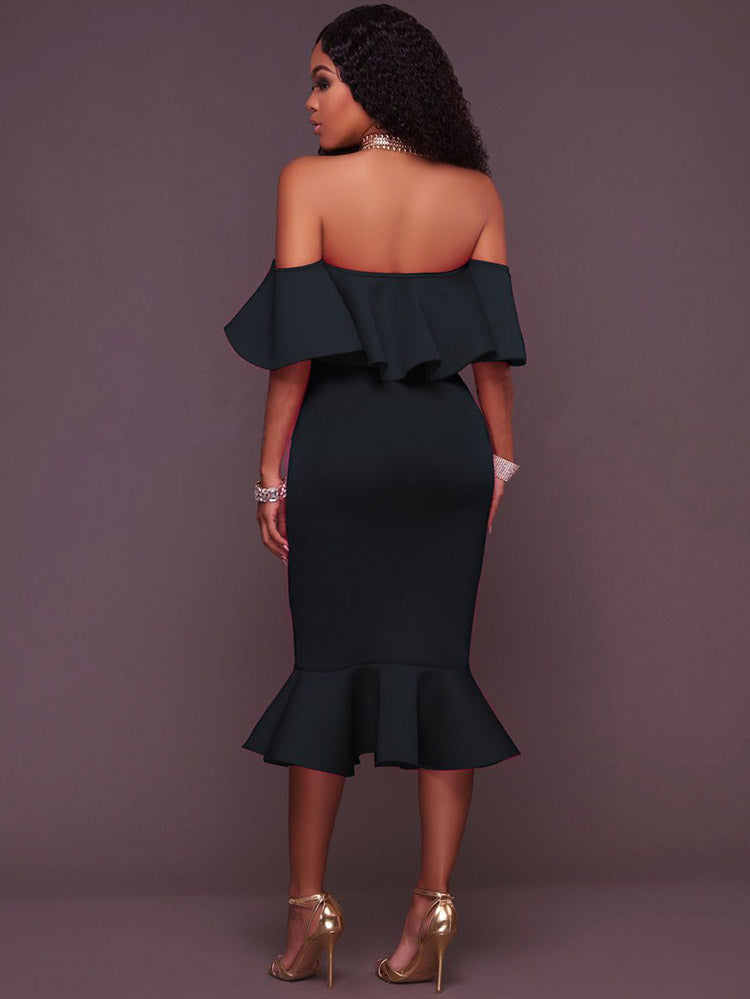 Off-the-shoulder ruffle midi dress - View 12 | Lwiis