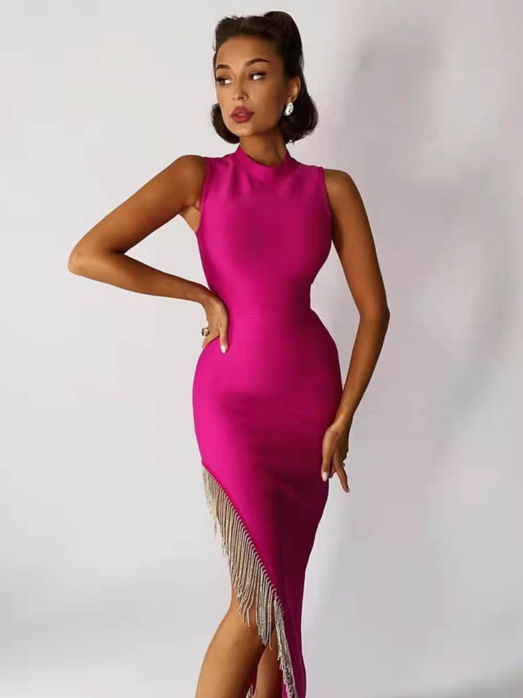 Asymmetrical Hemline Mock Neck Dress - View 6 | Lwiis