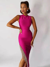 Asymmetrical Hemline Mock Neck Dress - View 6 | Lwiis