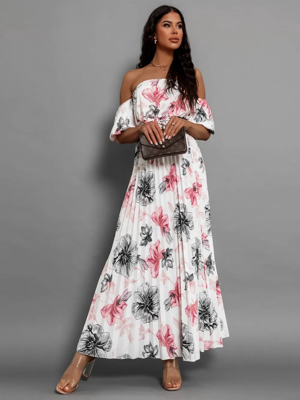 Floral Off-Shoulder Midi Dress - View 26 | Lwiis