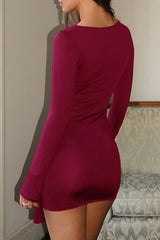 Ruched O-Ring Long Sleeve Mini Dress - View 6 | Lwiis