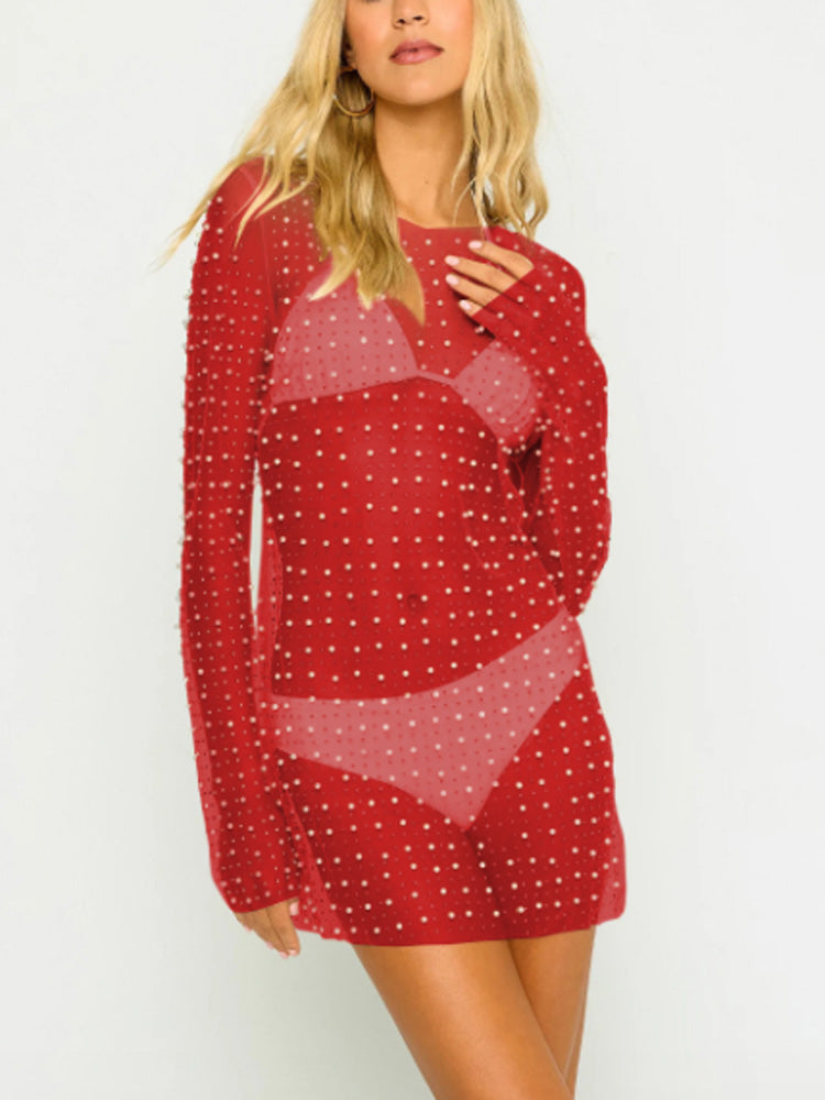 Pearl Rhinestone Cover-Up Beach Dress - View 11 | Lwiis