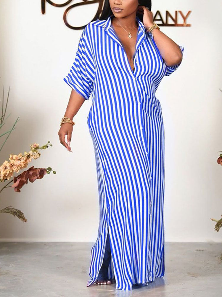 Striped button-down maxi dress - View 7 | Lwiis