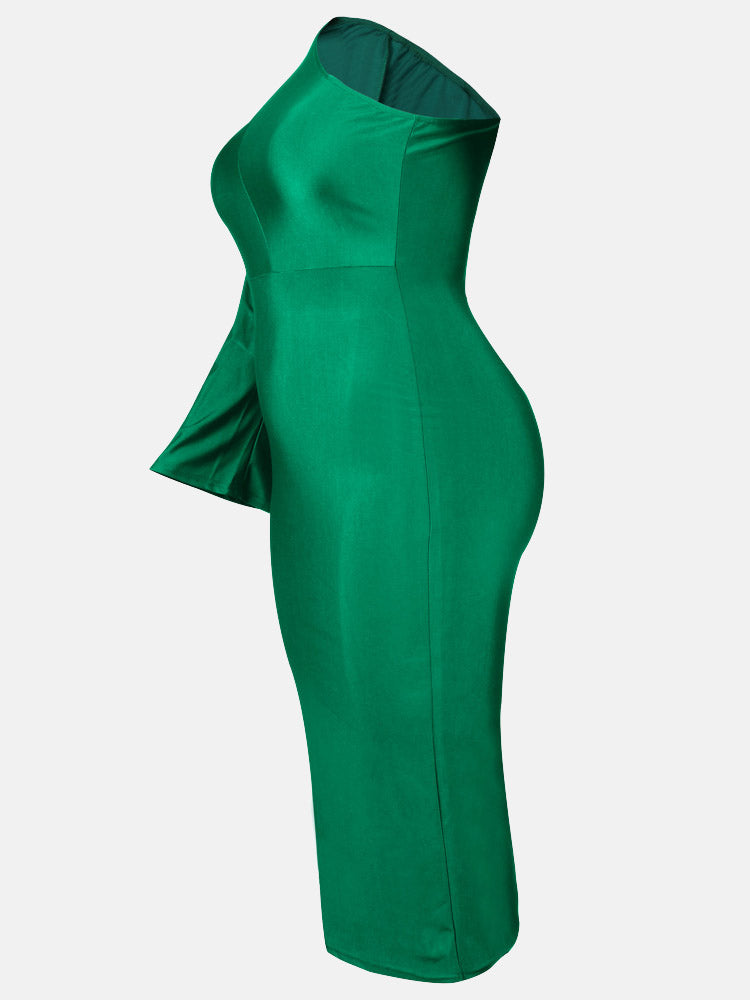 One Shoulder A-Line Midi Dress - View 13 | Lwiis