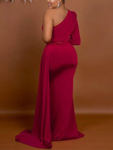 One shoulder maxi dress with decorative belt - View 10 | Lwiis
