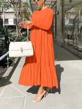 Solid color long sleeve ruffle maxi dress - View 6 | Lwiis