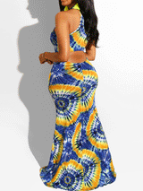 Halter neck maxi dress with tie-dye print - View 13 | Lwiis