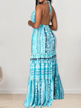 Halter maxi dress with tiered skirt - View 9 | Lwiis