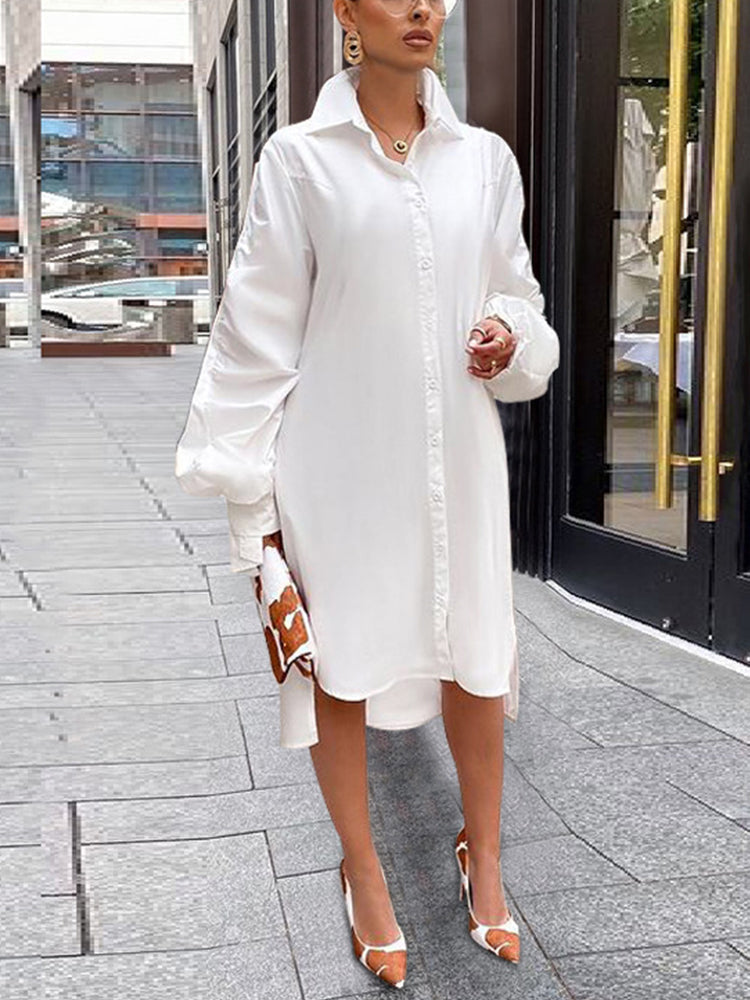 Turndown collar long sleeve shirt dress - View 10 | Lwiis