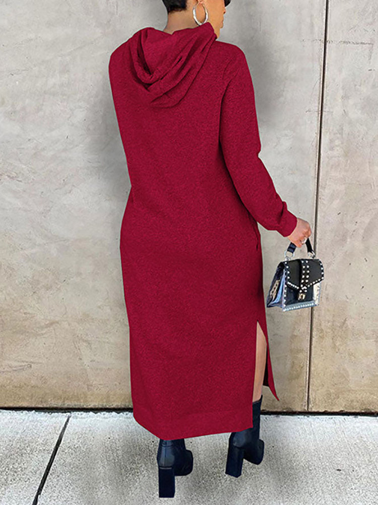 Hooded maxi dress with pockets - View 7 | Lwiis