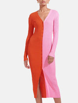 Color block sweater dress with button front - View 7 | Lwiis