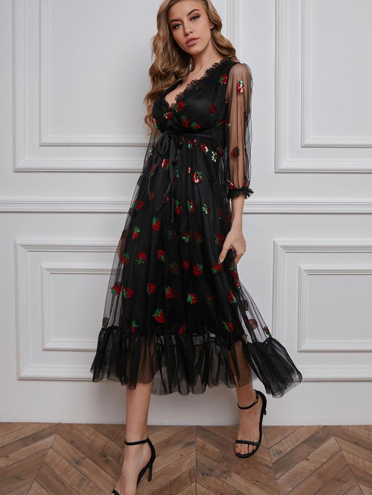 Strawberry Sequin Maxi Dress - View 12 | Lwiis