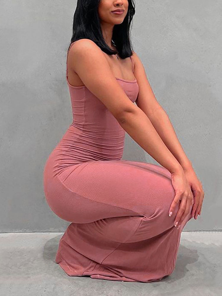 Fitted spaghetti strap maxi dress - View 9 | Lwiis
