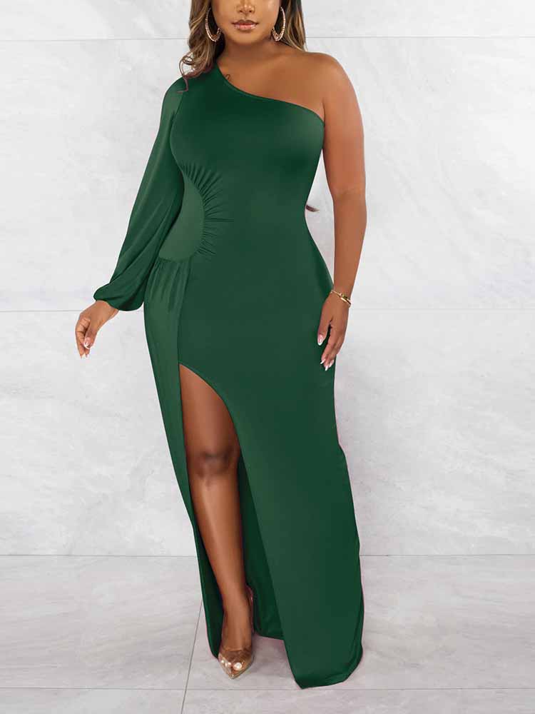One Shoulder Maxi Dress with Slit - View 10 | Lwiis
