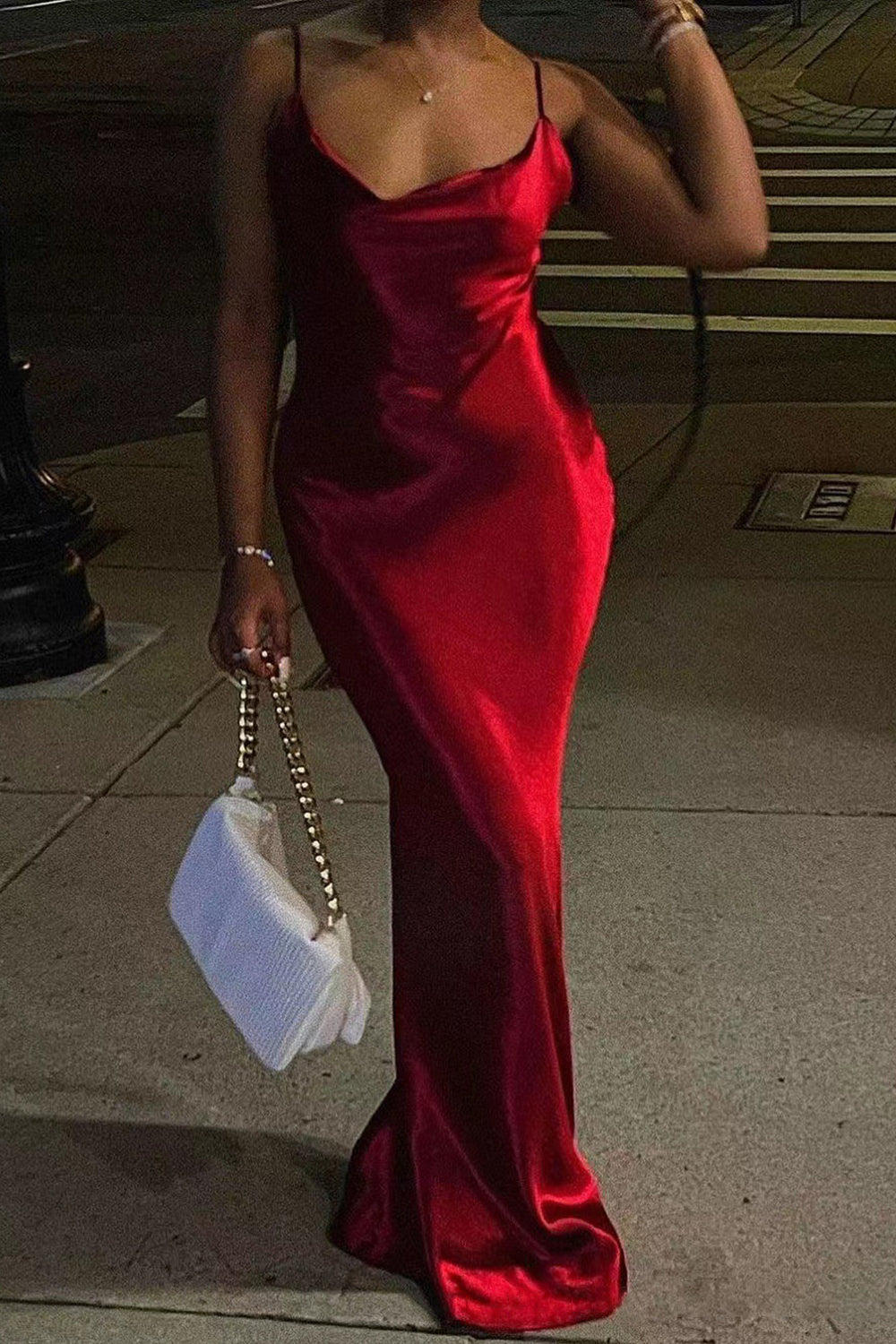 Cowl neck maxi dress with spaghetti straps - View 7 | Lwiis