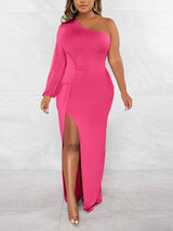 One Shoulder Maxi Dress with Slit - View 14 | Lwiis