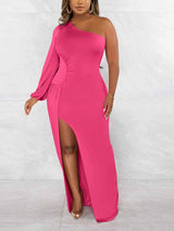 One Shoulder Maxi Dress with Slit - View 13 | Lwiis