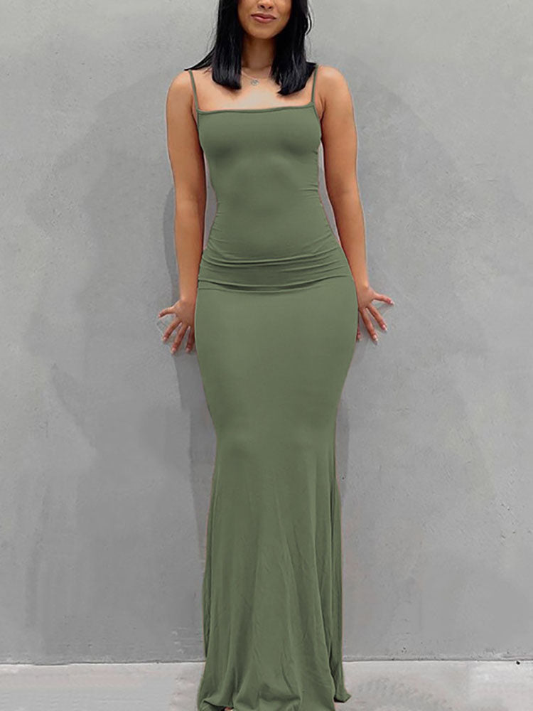 Fitted spaghetti strap maxi dress - View 12 | Lwiis