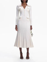 Ribbed knit maxi dress with long sleeves and collared V-neck - View 8 | Lwiis