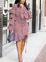 Striped midi dress with flounce sleeves - View 7 | Lwiis