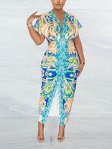 Abstract print ruched midi dress - View 7 | Lwiis