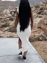 One shoulder maxi dress with high slit - View 12 | Lwiis