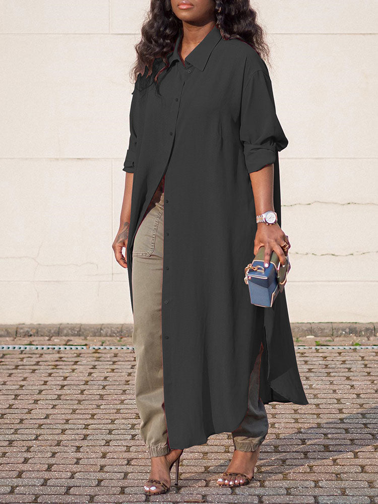 Chiffon Long Sleeve Shirt Dress - View 8 | Lwiis