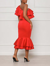 One Shoulder Ruffle Midi Dress - View 6 | Lwiis