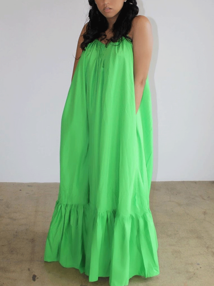 Spaghetti strap maxi dress with ruffled hem - View 25 | Lwiis