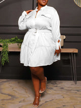 Belted Midi Dress with Ruffle Hem - View 18 | Lwiis