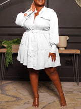Belted Midi Dress with Ruffle Hem - View 17 | Lwiis