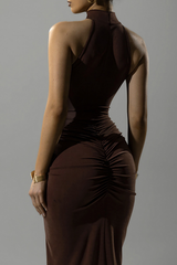 High neck ruched maxi dress - View 7 | Lwiis