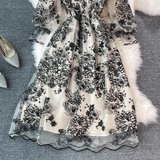 Embroidered Mock Neck Maxi Dress with Puff Sleeves - View 7 | Lwiis