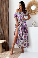 Smocked printed short sleeve maxi dress - View 9 | Lwiis
