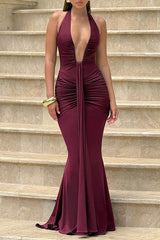 Halter neck ruched maxi dress - View 13 | Lwiis